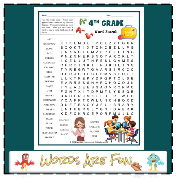 4th Grade Word Search