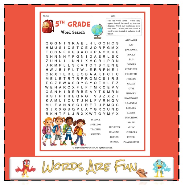 5th Grade Word Search