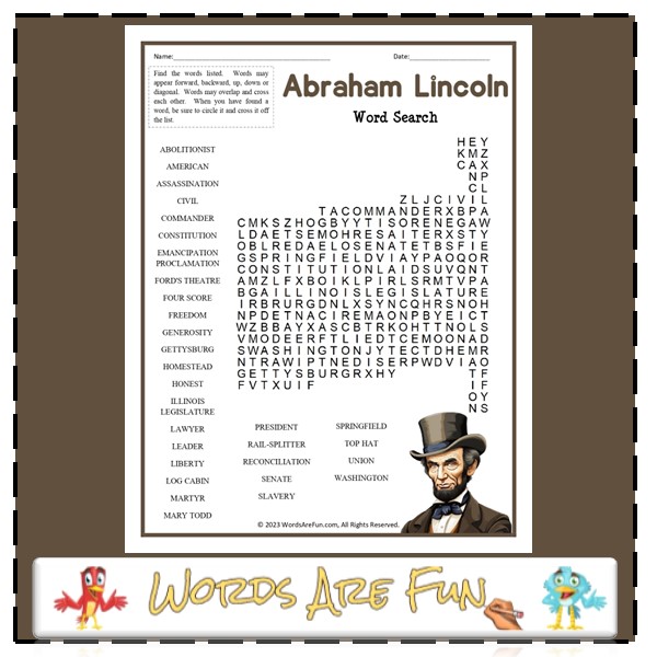 Abraham Lincoln Word Search