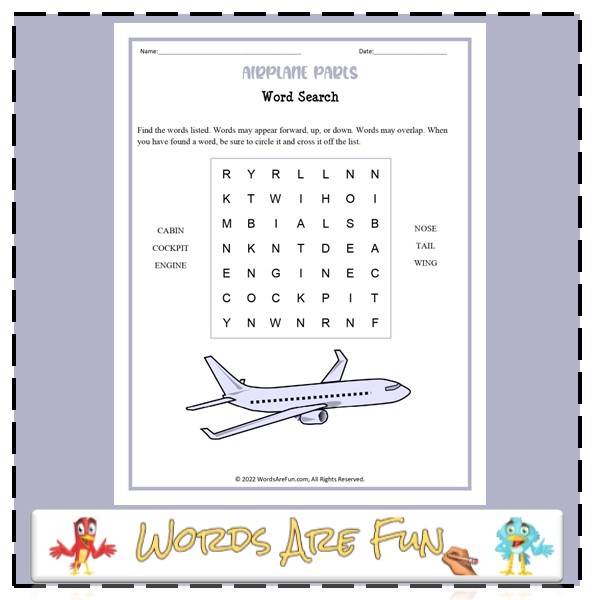 Airplane Parts Word Search (Easy)