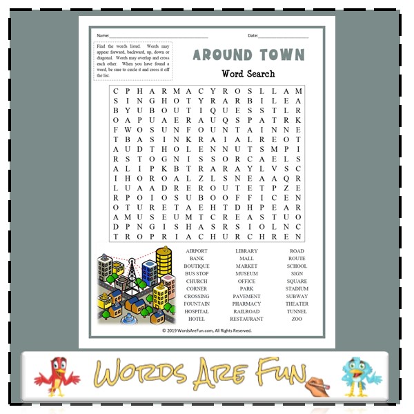 Around Town Word Search