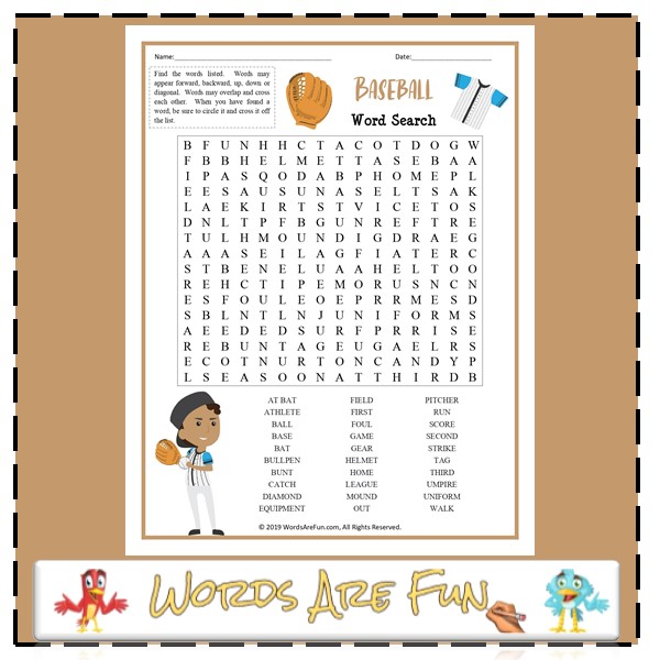 Baseball Word Search