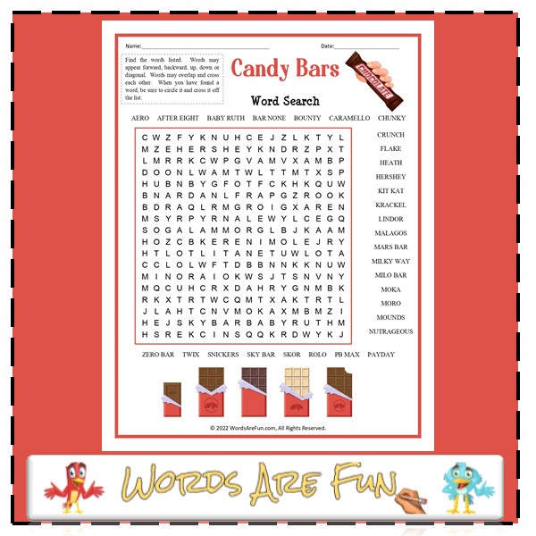 Candy Bars Word Search