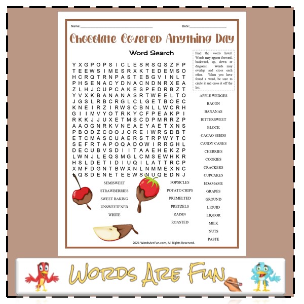 Chocolate Covered Anything Day Word Search