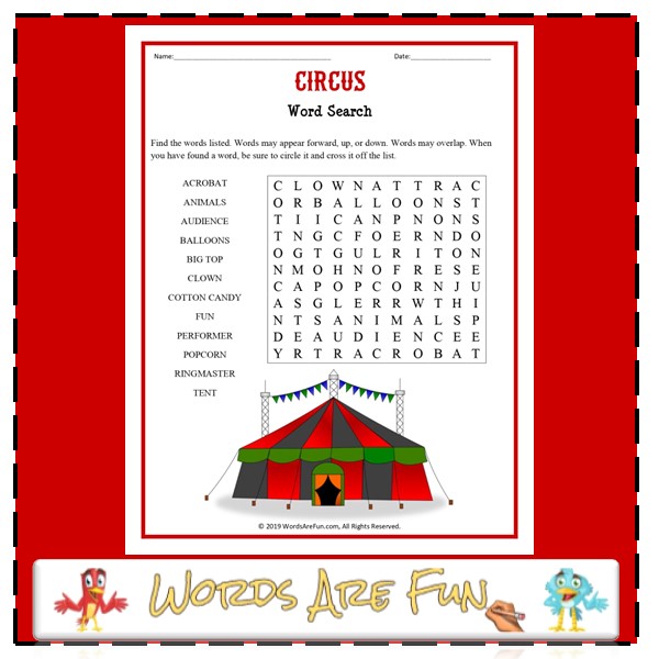 Circus Word Search (Easy)