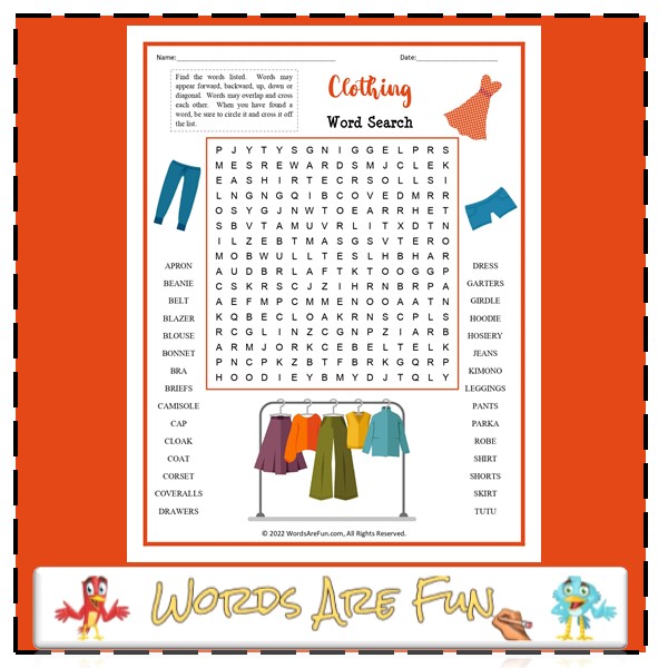 Clothing Word Search