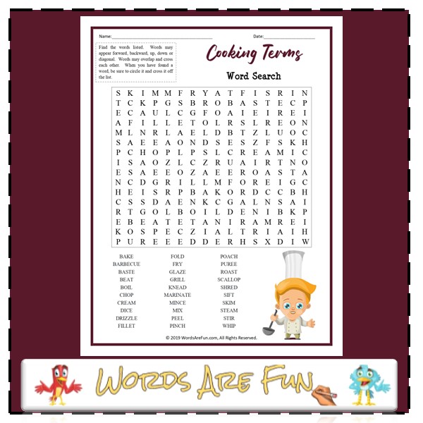 Cooking Terms Word Search