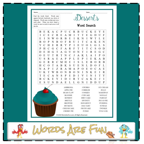 Desserts Word Search