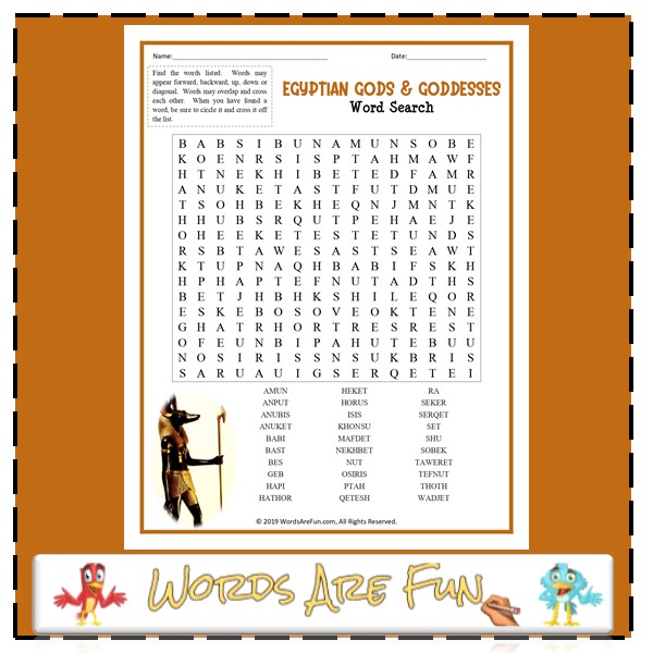 Egyptian Gods & Goddesses Word Search