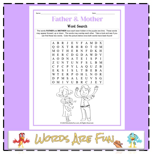 Father & Mother Word Search (Easy)