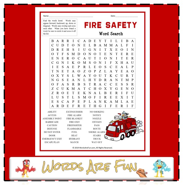 Fire Safety Word Search