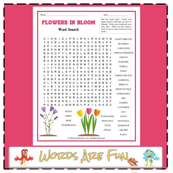 Flowers in Bloom Word Search