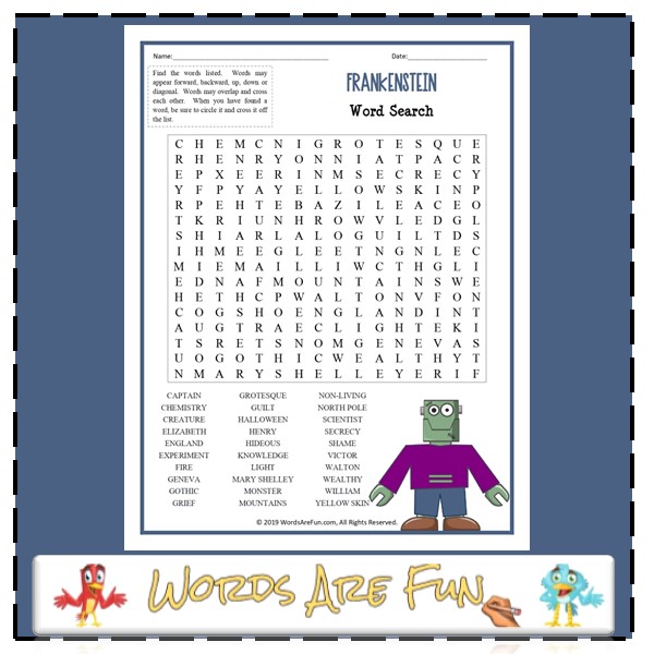 Frankenstein Word Search