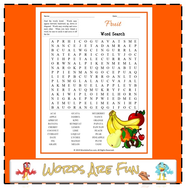 Fruit Word Search