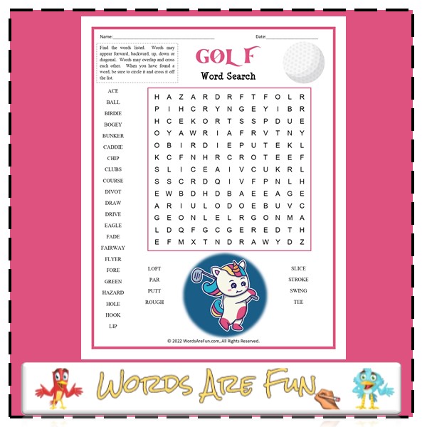 Golf Word Search