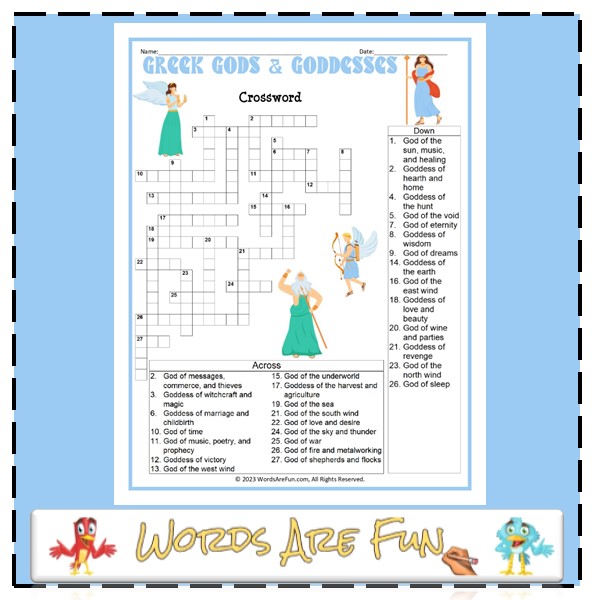 Greek Gods & Goddesses Crossword Puzzle Cover