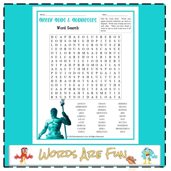 Greek Gods & Goddesses Word Search