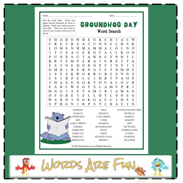 Groundhog Day Word Search