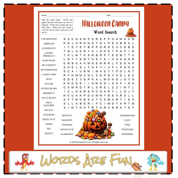 Halloween Candy Word Search