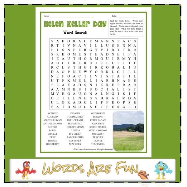 Helen Keller Day Word Search