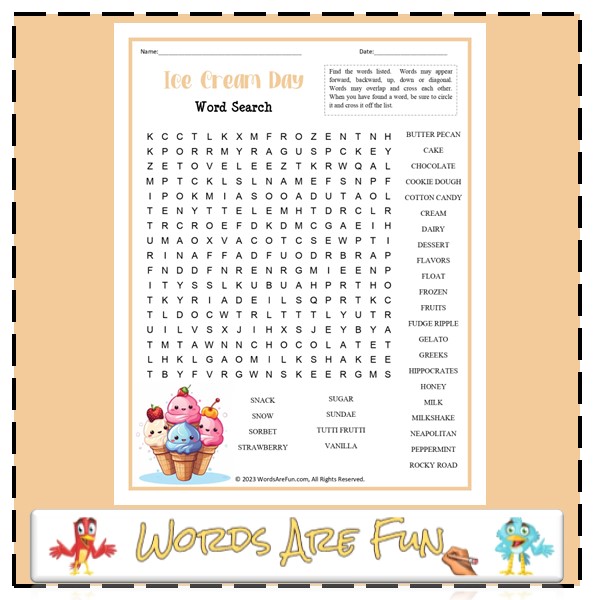 Ice Cream Day Word Search