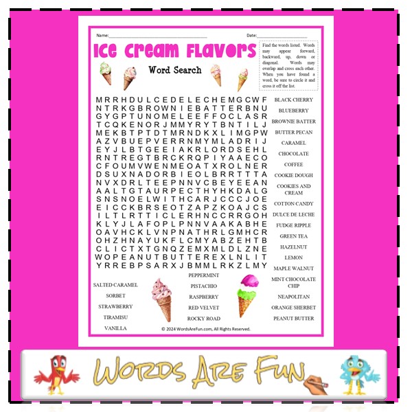 Ice Cream Flavors Word Search