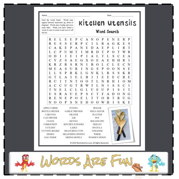 Kitchen Utensils Word Search