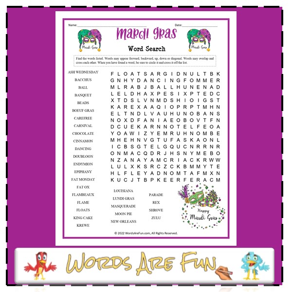 Mardi Gras Word Search