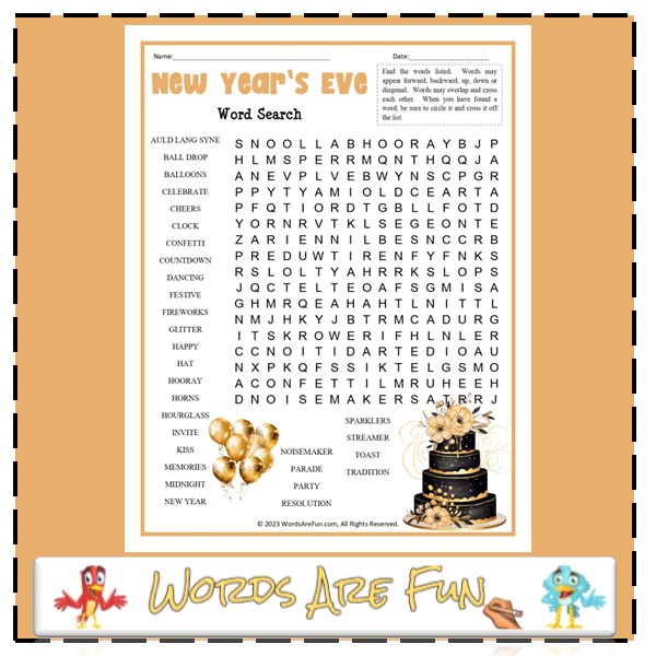 New Year's Eve Word Search