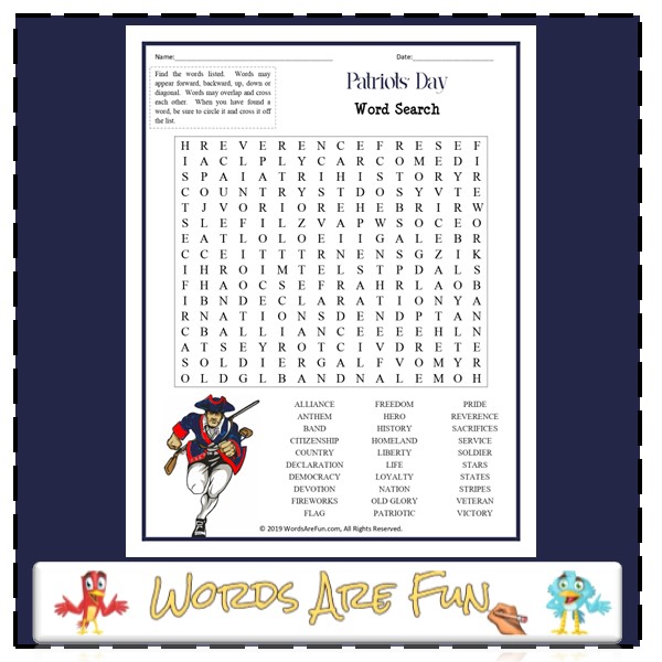 Patriots' Day Word Search