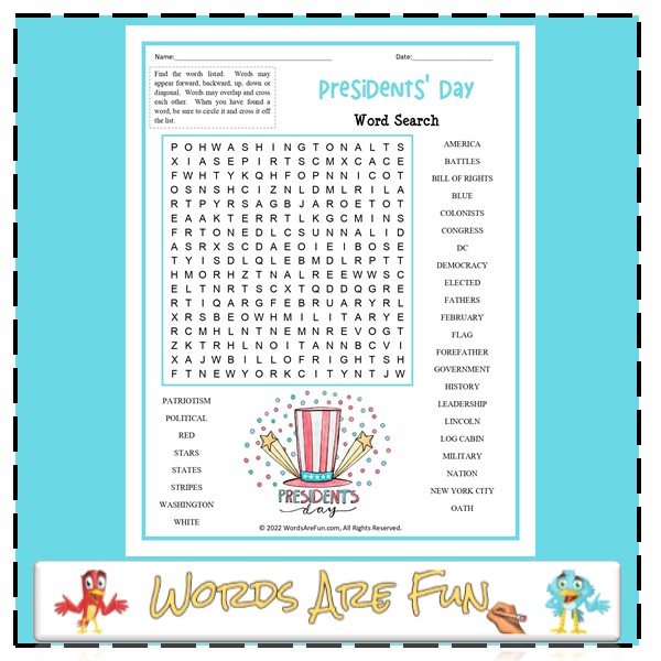 Presidents Day Word Search