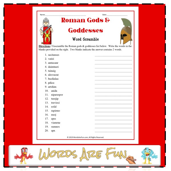 Roman Gods & Goddesses Word Scramble