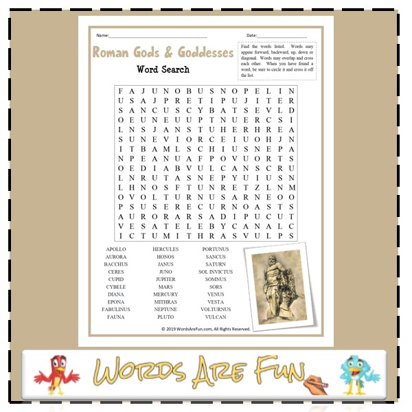 Roman Gods & Goddesses Word Search