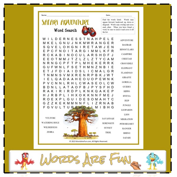 Safari Adventure Word Search