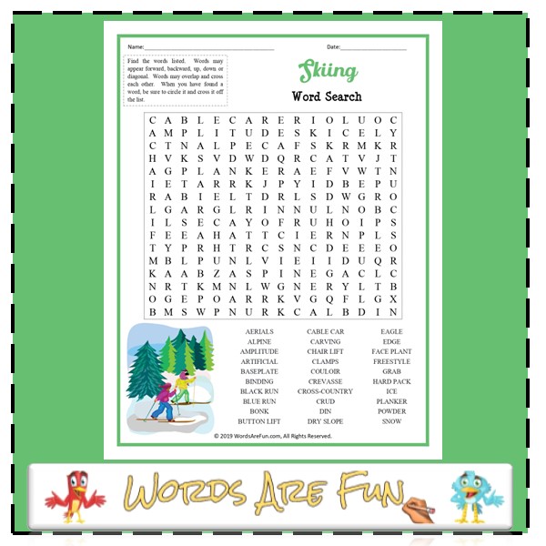 Skiing Word Search