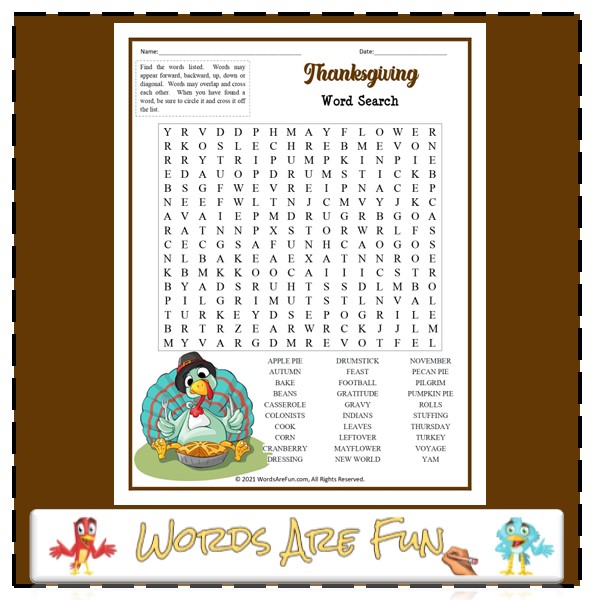 Thanksgiving Word Search