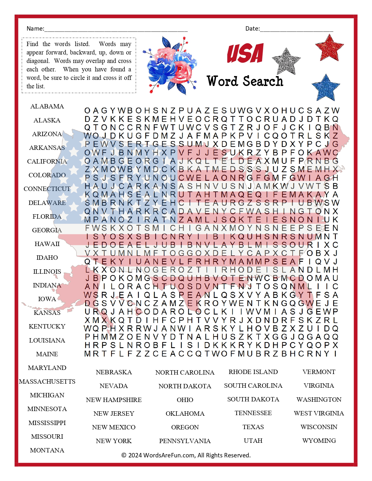 USA Word Search for Kids