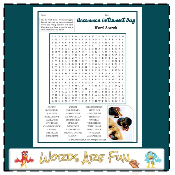 Uncommon Instrument Day Word Search