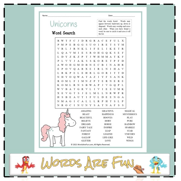 Unicorns Word Search