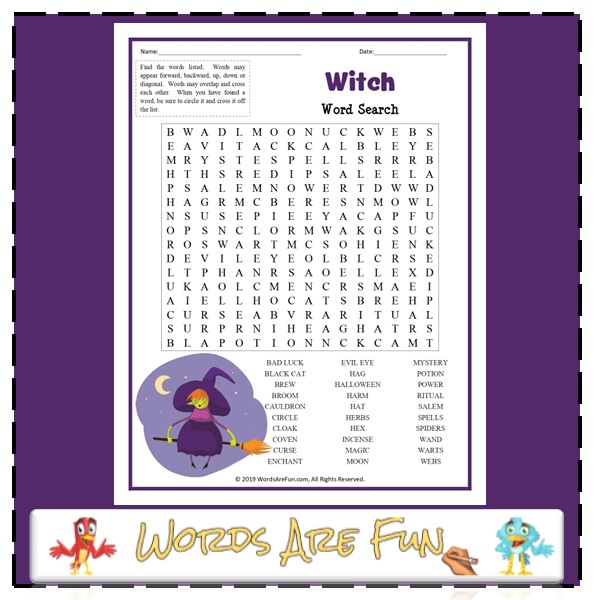 Witch Word Search Handout