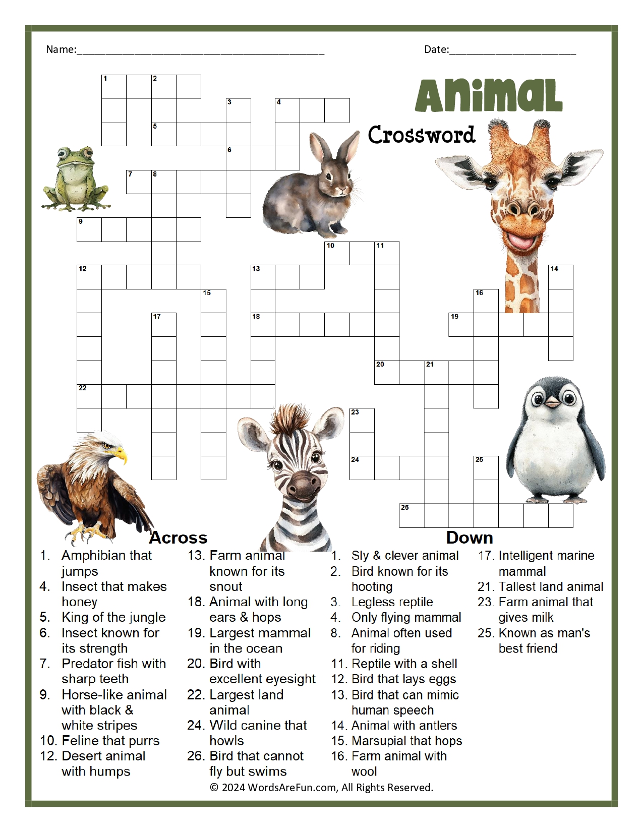 Animal Crossword Puzzle