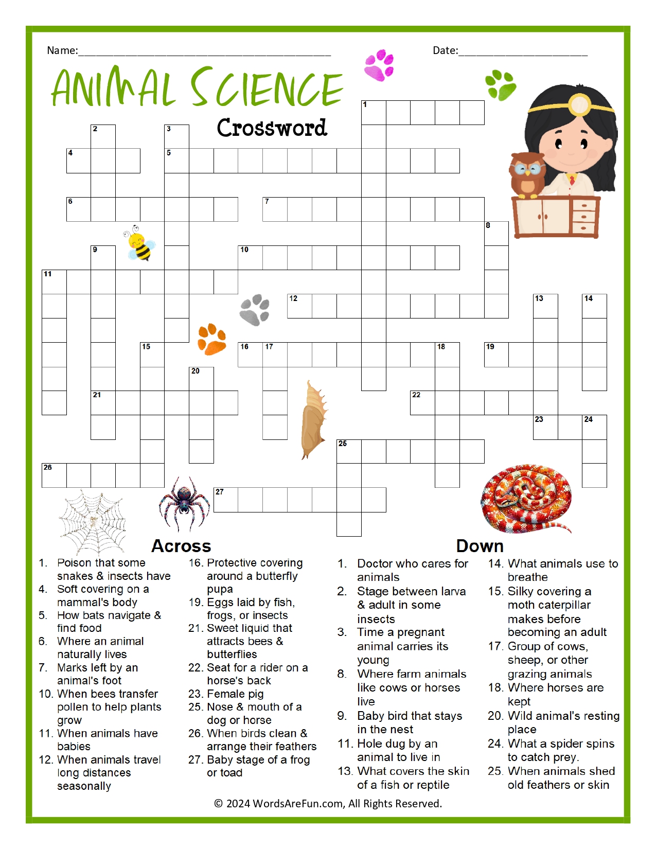 Animal Science Crossword Puzzle