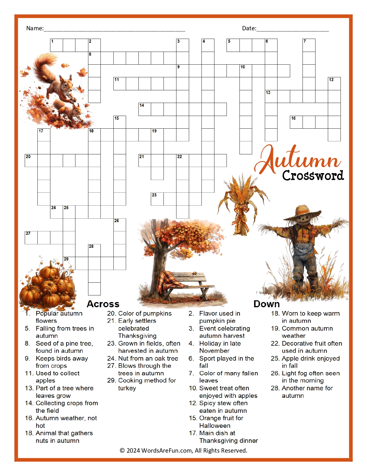 Autumn Crossword Puzzle