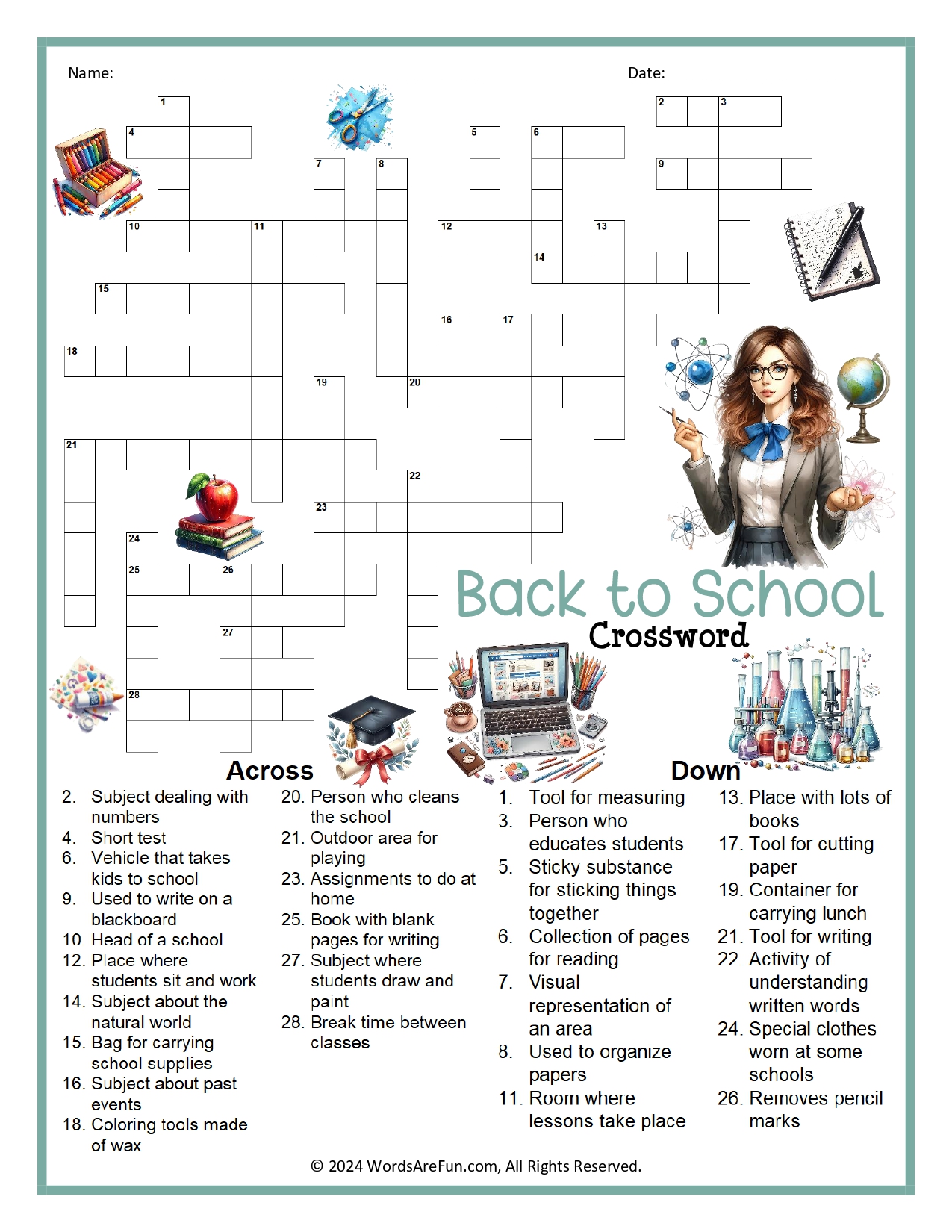 Back to School Crossword Puzzle