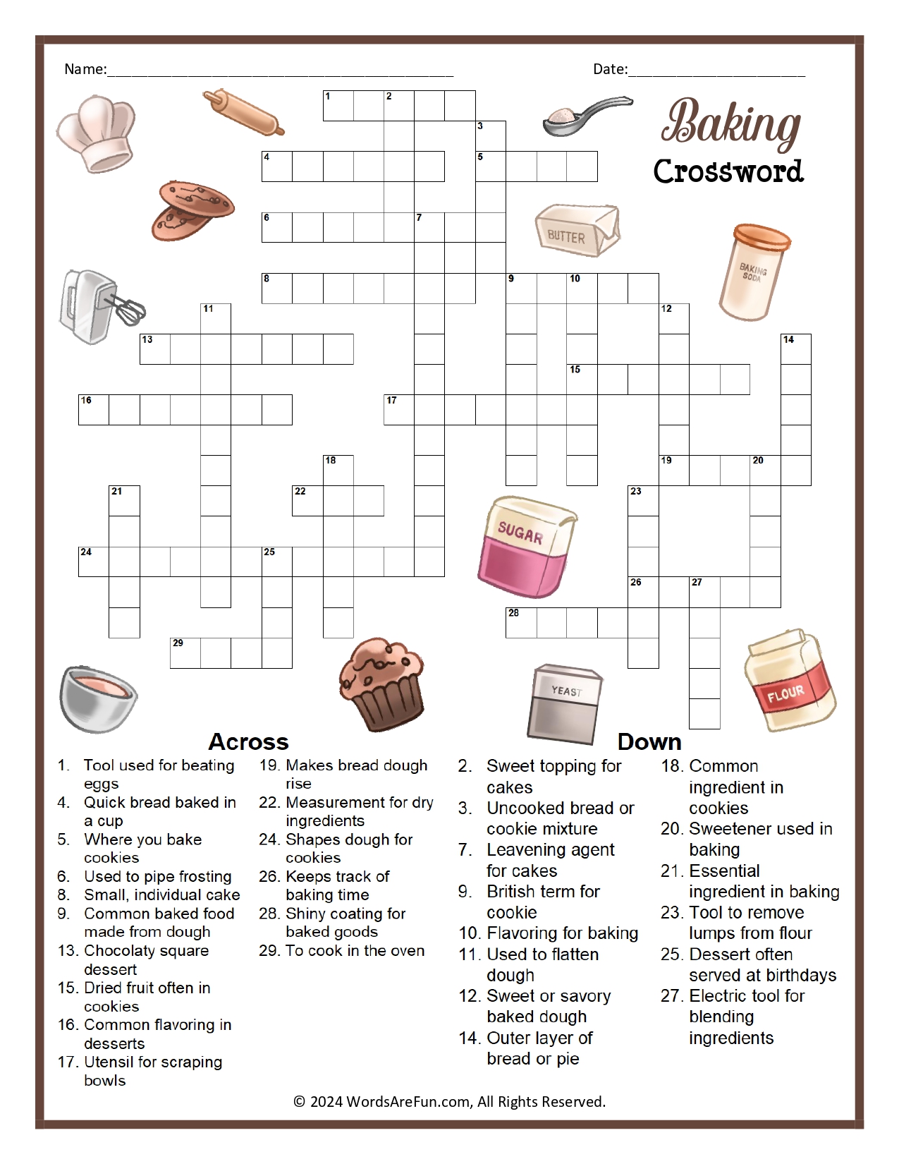 Baking Crossword Puzzle