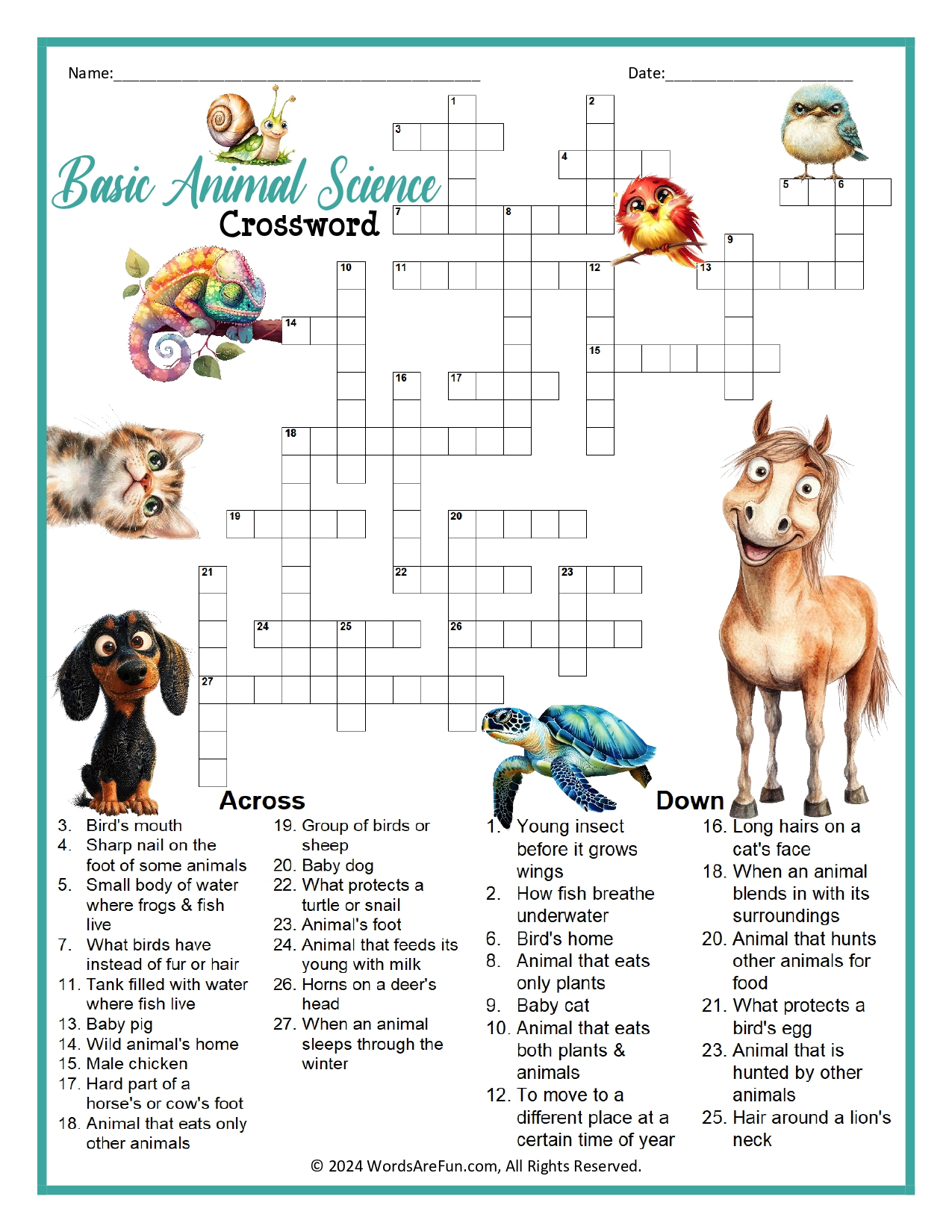 Basic Animal Science Crossword Puzzle