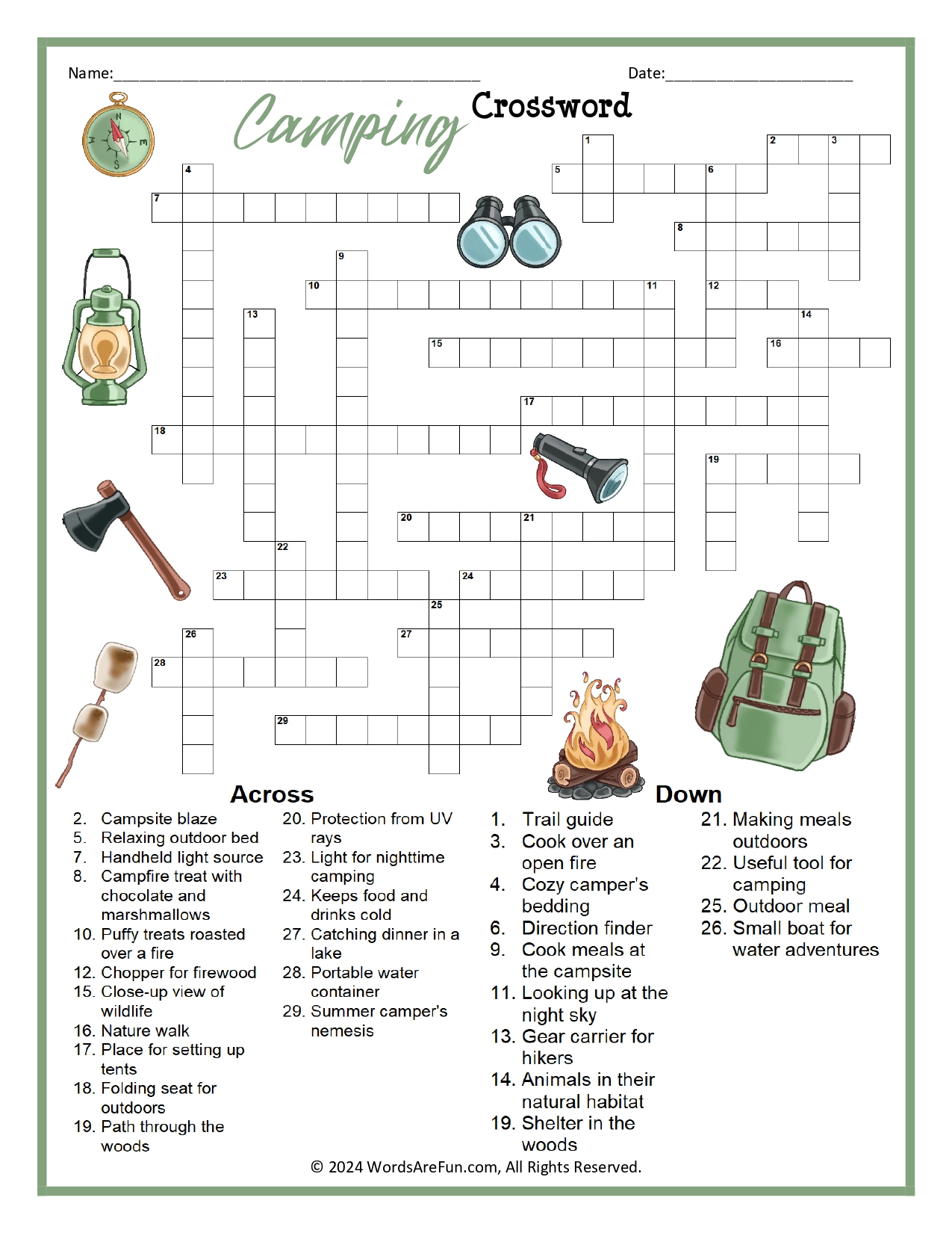 Camping Crossword Puzzle