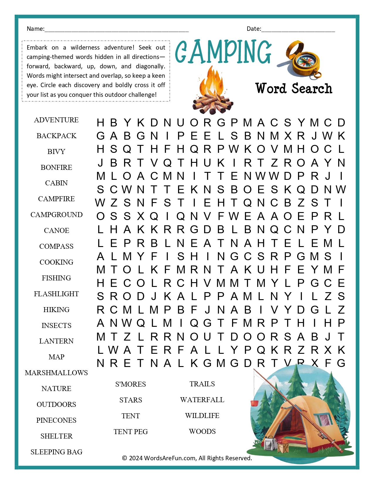 Camping Word Search