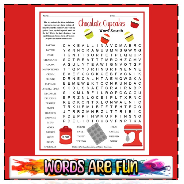 Chocolate Cupcakes Word Search