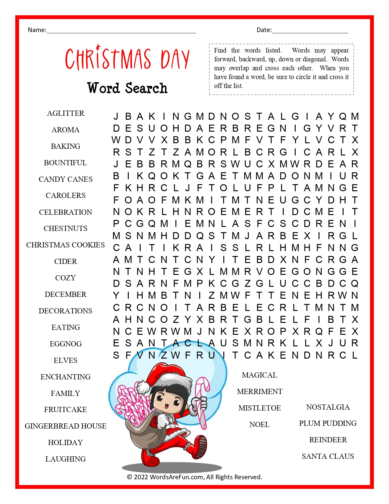 Christmas Day Word Search